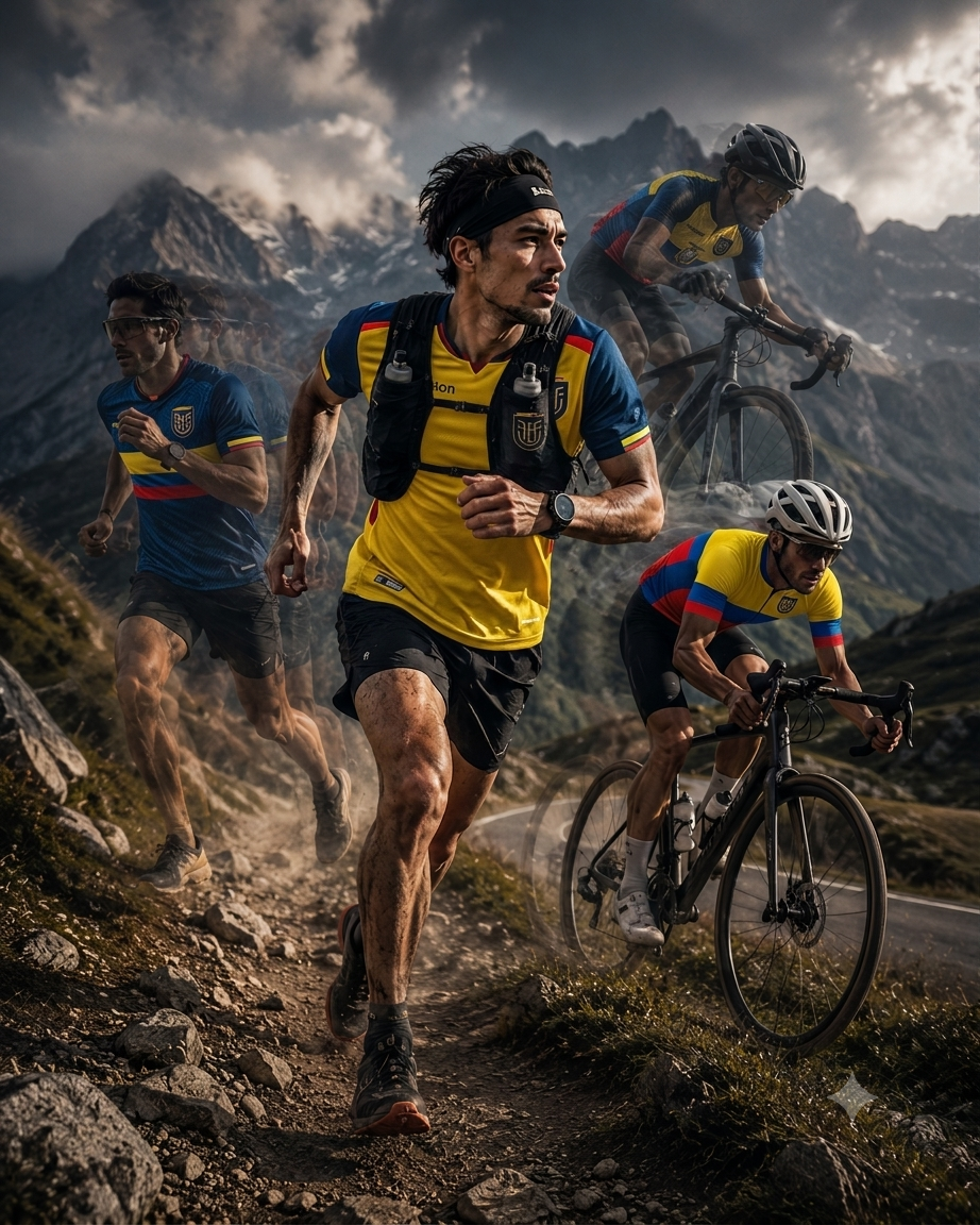 Atletas ecuatorianos compitiendo en montaña
